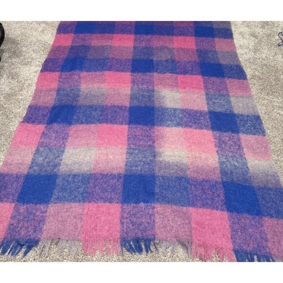 Vintage Hudson’s Bay Mohair Plaid Purple Blanket 65x48” EUC - Picture 2 of 3